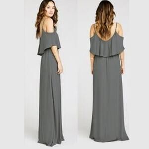 Show Me Your Mumu Dress Women M Caitlin Ruffle Chiffon Maxi Dress in Grey